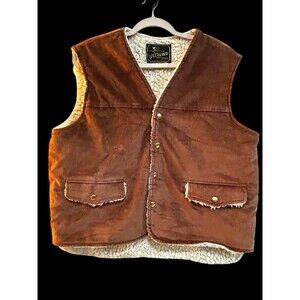 VTG 70s Westwind Sportswear Sherpa Lined Brown Corduroy Velour Vest Mens Lg